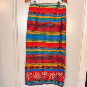 Vintage Breeches Aztec Western Maxi Wrap‎ Skirt 100% cotton Ranchwear Boho SZ 14